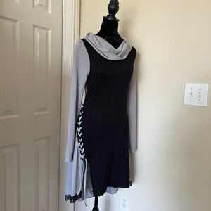 Black and Gray Long Sleeve Sheath Dress with Cowl Neck